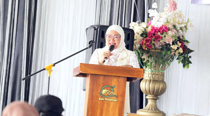 Anggota DPRD Provinsi Jawa Barat Dapil XV (Kabupaten/Kota Tasikmalaya), Rita Sari Puspita saat menggelar kegiatan Penyebarluasan Peraturan Daerah Provinsi Jawa Barat No. 15 Tahun 2017 Tentang Penyelenggaraan Ekonomi Kreatif di Bale Panghegar, Kabupaten Tasikmalaya. (Foto: Humas DPRD)