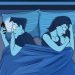 Man with smartphone ignoring his girlfriend in bed. (Used clipping mask)